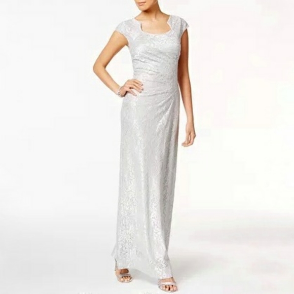 Tahari Dresses & Skirts - Tahari Silver Lace Column Gown Bridesmaid Formal